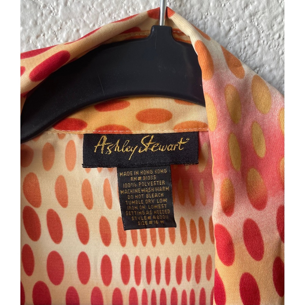Ashley Stewart Women Blouse 16W Orange Red Dot Print Polyester Button Up Shirt - Picture 2 of 11